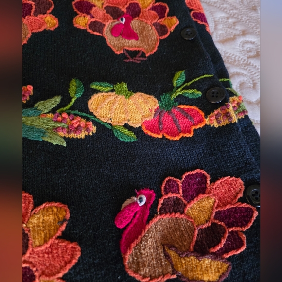Holiday Black Turkey and Pumpkins Cardigan Sweater - Picture 3 of 10